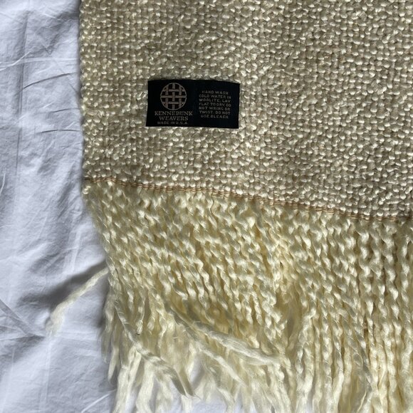 Vintage Kennebunk Weavers throw blanket, cream w/ fringe, oversized - Picture 3 of 3
